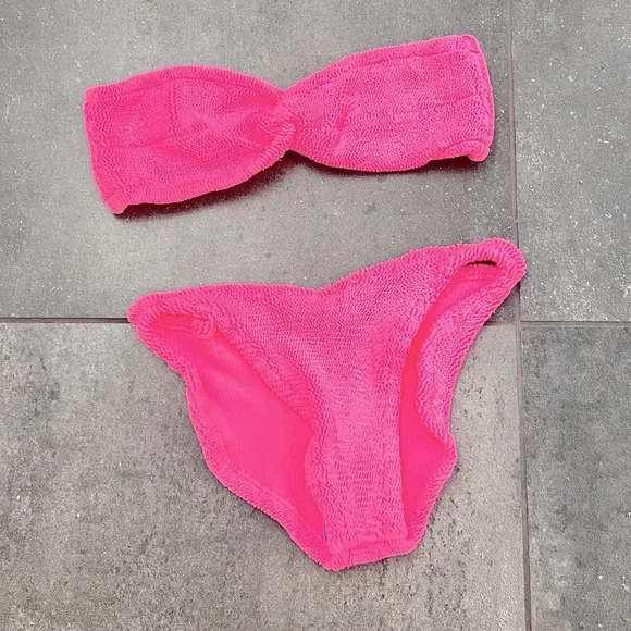 NWOT New Hunza G Ariel Bandeau Pink Bubblegum Bikini Swim Swimsuit One Size - Picture 2 of 8